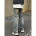 Unisex Straight-Leg Jeans With Textured Washed Rust Finish - Slim Fit Stretch Denim, Low-Rise Zip Fly, S-3XL_mkmklike.com