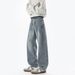 Vintage Washed Men's Straight Leg Jeans With Big Pockets | Distressed Denim Pants For Spring & Summer | American Streetwear Style_mkmklike.com