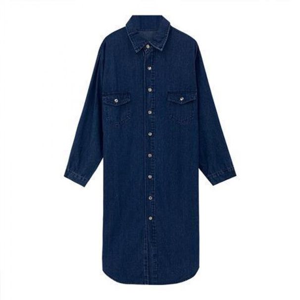 ELLE Denim For Women Sleeve Shirt Autumn Korean Version Loose Slimming Elegant Long Over-the-Knee Dress_mkmklike.com