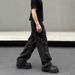 American High Street Black Washed Multi Pocket Workwear Jeans Straight Loose Wide Leg Vibe Pants_mkmklike.com