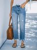 Women's Clothing Distressed Straight Leg Jeans - Mid Rise Casual Denim Pants With Button Details (XS-XL)_mkmklike.com