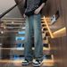 Streetwear Lightning Wash Jeans – Vintage High-Street Relaxed Fit With Artistic Crackle Fading & Unisex Styling_mkmklike.com