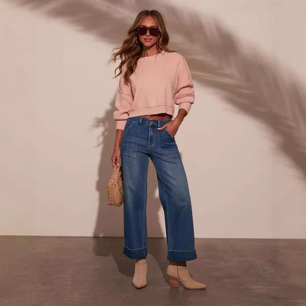 High-Waisted Wide-Leg Jeans For Women | Distressed Denim Pants With Rolled Hem (S-XXL) – Vintage Washed Cotton With Stretch For Streetwear Style_mkmklike.com