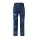 Men's Retro Washed Floral Jeans Loose Straight Leg Pants_mkmklike.com