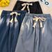 Men's Clothing Elastic Waist Straight Leg Jeans Solid Color Casual Trendy Youth Japanese Style Wash Drawstring For Summer_mkmklike.com