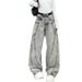 American Style Design Wide Jeans For Men And Women, Smoking Gray High Street Straight Leg Loose Pants_mkmklike.com