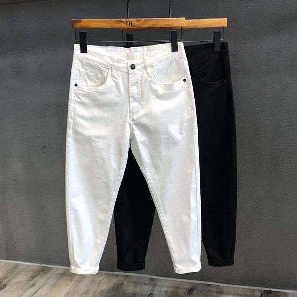 Men's Jeans Spring Summer Thin Slim Fit Elastic Cotton Soft Straight Denim Ankle Length Pants Korean Youth Fashion Trousers_mkmklike.com