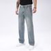 Men's Non Elastic Straight Tube Slim Fit Denim Versatile For All Seasons, Retro Nostalgic Street Pants, Navy Blue Style Daily Denim Pants_mkmklike.com