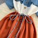 Women's Clothing Fashionable Brand Large Size Color Matching Drawstring Waist Denim Shirt Long Short-sleeved Dress For Women Spring And Summer_mkmklike.com