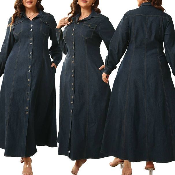 Women's Clothing Long Coat Women's Winter Long Open Front Duster Coat In Navy Blue - Plus Size 1XL-5XL, Stretch Denim, Streetwear Style_mkmklike.com