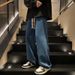 Men's Retro Straight Leg Jeans Loose Fit Solid Color Mid Waist Casual Trousers Autumn Winter High Street Versatile Long Pants_mkmklike.com