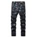 Slim Fit Stretch Denim Trousers For Men Gold Hot Stamped Fashionable Original_mkmklike.com