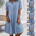 Women's Clothing Denim Dress Solid Color Plus Size Dress Plus Size Denim Dress – Oversized Cotton Shirt Dress (Light Blue, Dark Blue, Black)_mkmklike.com