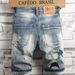 Men's Distressed Denim Shorts - Vintage Blue Washed Cotton Casual Summer Shorts With Rip Details, Loose Fit & Comfortable_mkmklike.com