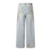 Post-apocalyptic Style Washed Ripped Knee Jeans Men's High Street Trend Distressed Dirty Casual Straight Long Pants_mkmklike.com