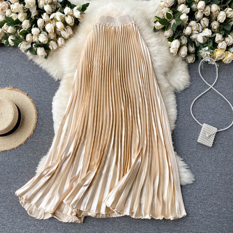 Women's heavy pleated long A-line skirt pleated skirt_mkmklike.com