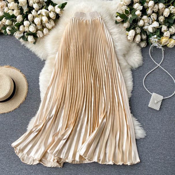 Women's heavy pleated long A-line skirt pleated skirt_mkmklike.com