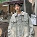 Loom Ripped Denim Men Vintage European Jacket Yellow Mud American Style Spring Autumn Cool Street Fashion Black_mkmklike.com