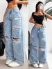 Straight Loose And Versatile Wide-leg Trousers Washed Jeans_mkmklike.com