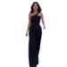 Women's Clothing summer new fashion slanted shoulder collar waist solid color wide leg jumpsuit for women_mkmklike.com