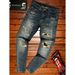 Men's Clothing Men's High-End Ripped And Patched Style Slim Fit Jeans Distressed Trendy Fashionable Long Pants_mkmklike.com