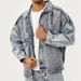 Retro Vintage Snowflake Washed Jacket With Multiple Pockets, Workwear, Lapel Jacket For Men_mkmklike.com