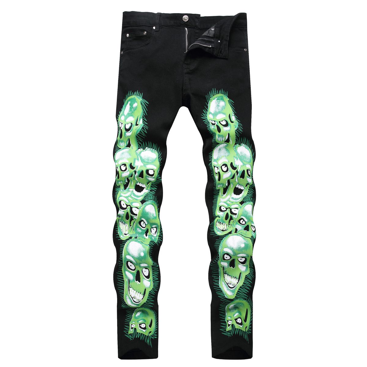 Men's Gothic Style Jeans Skull Print Straight Leg Pants Dark Fashion Denim Trousers For Hip Hop Streetwear_mkmklike.com