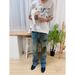 Men's Clothing Men's Corduroy Patch Splash Ink Embroidered Washed Blue Jeans - Party Pants, Straight Leg, Mid Rise, Comfort Fit, Casual & Stylish_mkmklike.com