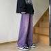 American Retro Purple Jeans Washed And Old Loose Straight Wide Legs Piled Large Size Trousers_mkmklike.com