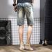 Men's Slim Fit Denim Shorts With Patchwork Design - 5-Inch Inseam Stretch Cotton Summer Casual Shorts, Blue_mkmklike.com