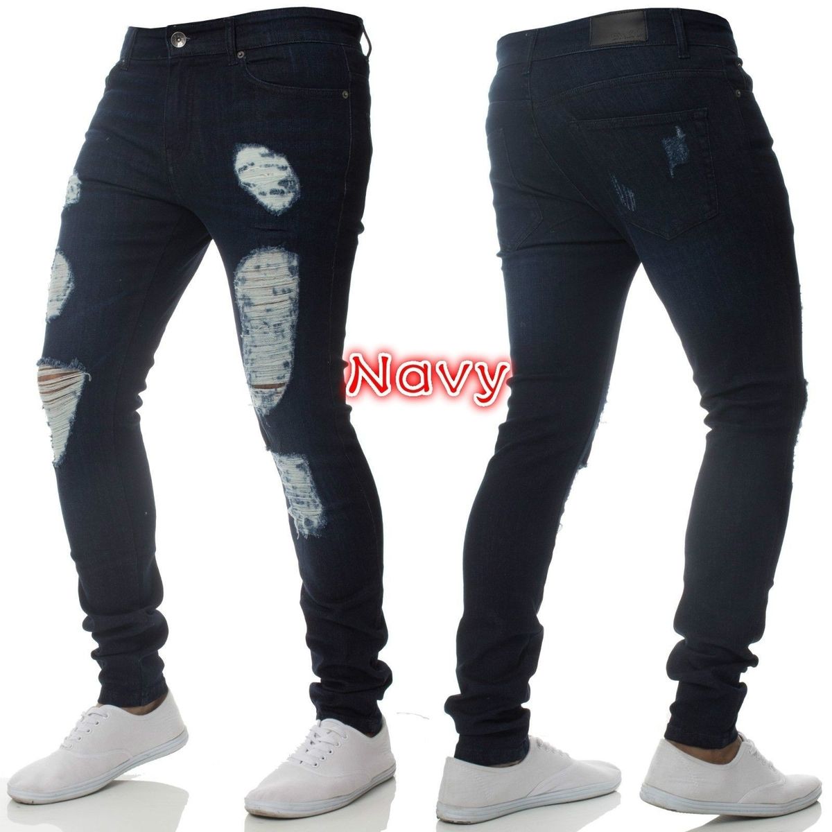 Men's Clothing new denim men's pants foreign trade hole trend black slim high waist jeans for men_mkmklike.com