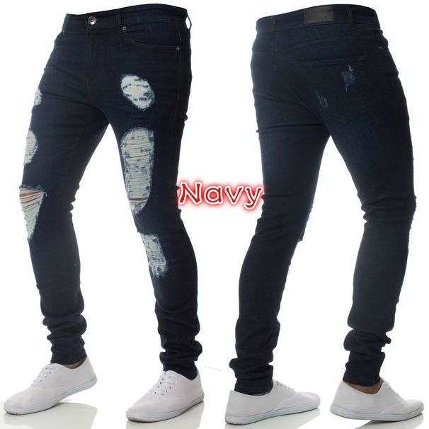 Men's Clothing new denim men's pants foreign trade hole trend black slim high waist jeans for men_mkmklike.com