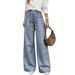 Women's High Waist Striped Washed Denim Jeans BAGGY Straight Leg Long Pants Available_mkmklike.com