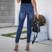 Cross-border European And American Fashion Hot-selling Multi-button Blue Denim Stretch For Women, Cuffed Skinny Pants_mkmklike.com