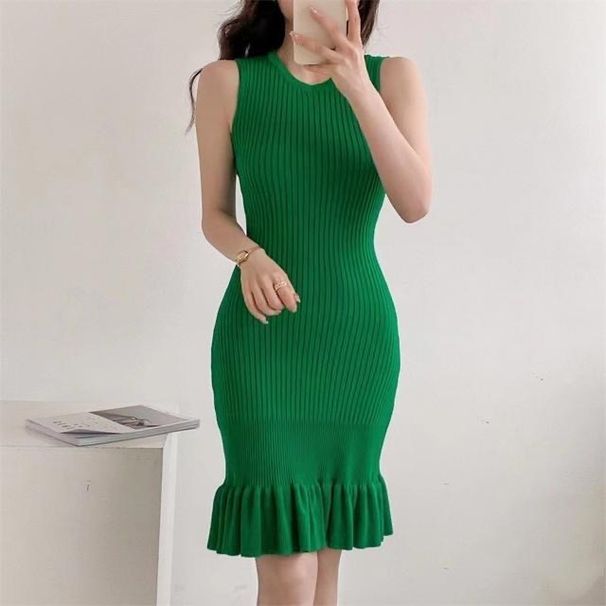 Women's Clothing Pit stripes slim hip fishtail dress_mkmklike.com