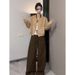 Women's Maillard Brown Wide-Leg Jeans 2025 Spring And Autumn New High-Waisted Loose Slimming Draped Floor-Length_mkmklike.com