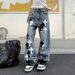 Men's Streetwear Jeans – Oversized Straight-Leg Denim Pants With Cross & Hand-Painted Details (S-5xl) – Vintage Low-Rise Unisex Jeans For Casual Wear_mkmklike.com