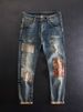 Men's Retro Patch Embroidered Distressed Jeans High End European American Style Slim Fit Stretch Casual Trousers For Autumn Winter Trendy Look_mkmklike.com