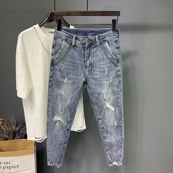 Men's Clothing Men's Slim Fit Cropped Jeans Elastic Ripped Distressed Trendy Brand Style For Formal & Casual For Women_mkmklike.com