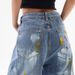 Unisex Washed Straight-Leg Denim Pants With Graffiti Paint Splatter Design, Loose Fit Wide Leg Jeans For Casual Street Style_mkmklike.com