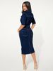 K Tailored Stretch Sexy Stretch Denim Pencil Skirt With Buttons; Midi Dress_mkmklike.com