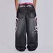 Women's Trendy Washed Distressed Printed Jeans Hip Hop Straight Leg Casual Cotton Pants For Spring/Autumn Summer_mkmklike.com