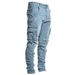 Straße Elastische Jeans Männer Denim Cargo Hosen Waschen Einfarbig Multi Taschen Casual Mittlere Taille Hose Slim Fit Täglichen Tragen Jogger_mkmklike.com