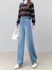 High Waist Flared Fleece-Lined Jeans For Women - Vintage Blue Stretch Denim Pants With Curved Hem, Warm & Stylish Winter Wear_mkmklike.com