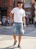 Men's American Style Rhinestone Denim Shorts Loose Fitting Frayed Hem Streetwear Shorts_mkmklike.com