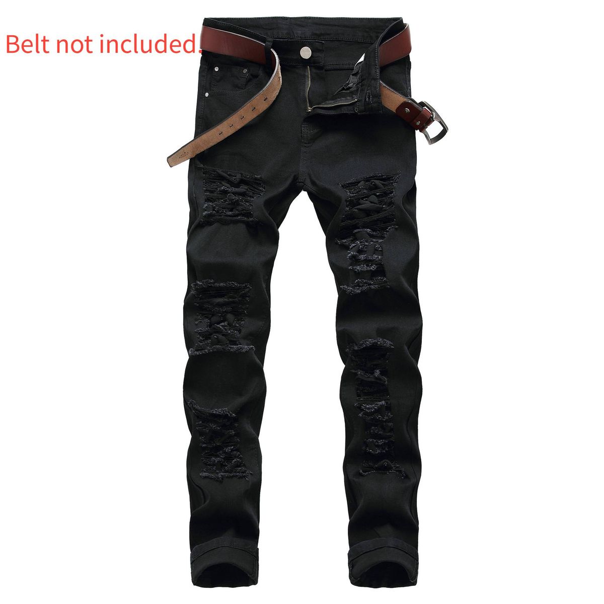 "Men's Stretch Ripped Jeans – Slim Straight Fit With Distressed Details, High Elasticity & Urban Street Style (Black/White/Red)"_mkmklike.com