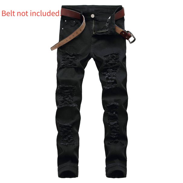 "Men's Stretch Ripped Jeans – Slim Straight Fit With Distressed Details, High Elasticity & Urban Street Style (Black/White/Red)"_mkmklike.com