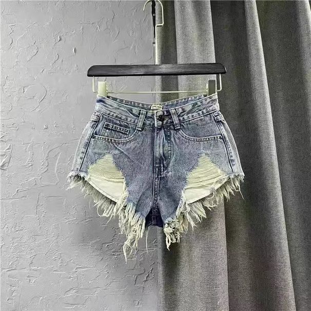 White Denim Sexy Low Waisted Ripped Hot Pants European Style Frayed Hem A Line Shorts Summer 2026 New Women's Clothing_mkmklike.com