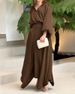 Women's Clothing Loose Large Solid Long Sleeve Top High Waist Half Body Long Dress Set_mkmklike.com