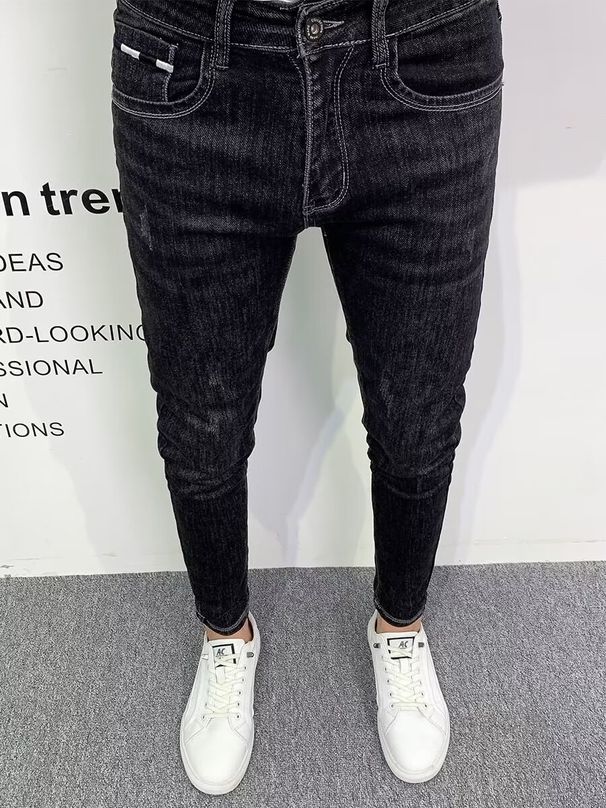 Black Embroidered Jeans Men's Spring And Summer 2024 New Fashion Brand Wash Casual Korea Version Slim Nine Points Pants_mkmklike.com